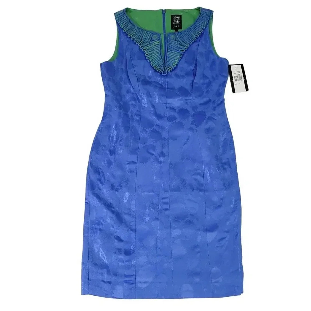 Jax Marine Blue Green Grass Sheath Lined Dress NWT Size 12 Knee Length